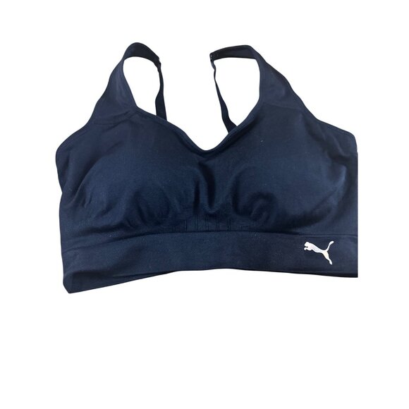 Puma XL Sports Bra Adjustable Straps V-Neck Lightweight Stretch Activewear BLK - Picture 2 of 12